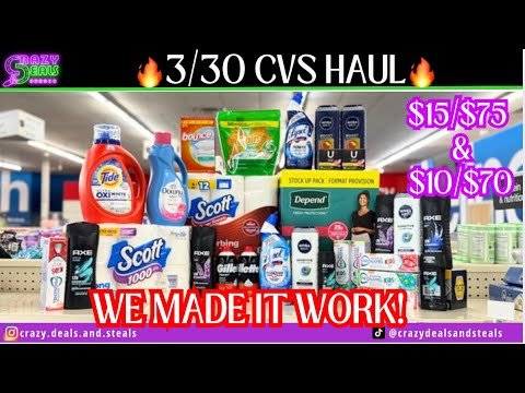 🔥OMG🔥3/30 CVS HAUL 👏 $10/$70 & $17/$75- LAUNDRY CARE, PAPER PROD & 1 G*ITCH #cvsdeals