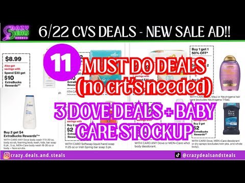 🔥6/22 CVS 11 MUST DO DEALS🎉NO CRT’S NEEDED! + BABY CARE & DOVE STOCKUP #cvsdeals