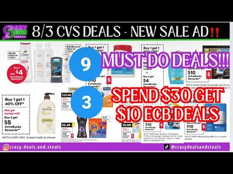 🔥8/3 CVS 9 MUST DO DEALS🎉EASIEST 8/3 CVS DEALS! + (3) Spend $30 Get $10  #cvsdeals