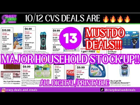 🔥10/12 CVS 13 MUST DO DEALS🎉EASY ALL DIGITAL/PRINTABLE CVS DEALS (HOUSEHOLD STOCKUP!!)  #cvsdeals