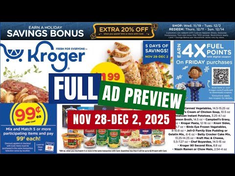 *5 DAY SALE* Kroger FULL Ad Preview for 11/28-12/2 | $.99 Sale, 5x Digitals, & NEW Weekly Digitals