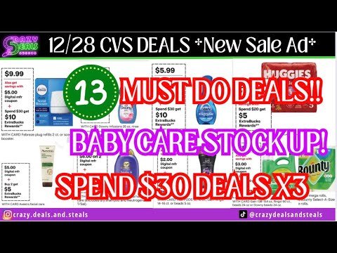 π₯12/28 CVS 13 MUST DO DEALS (BABY CARE STOCK UP, Spend $30 Deals x3)π12/28 CVS DEALS This Week