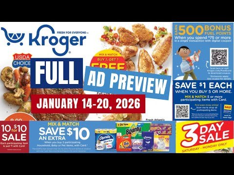 *MEGA SALE* Kroger FULL Ad Preview for 1/14-1/20 | MEGA, Buy 2 Save $10, 10 for $10, WD, & MORE