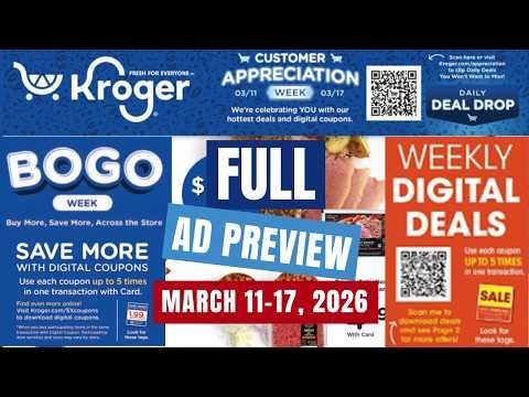 *FULL AD* Kroger FULL Ad Preview for 3/11-3/17 | 5x Digital, Boost Digitals, BOGO Week, & MORE