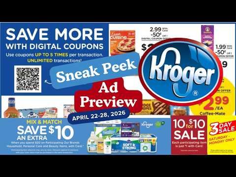 *10 for $10* Kroger SNEAK PEEK Ad Preview for 4/22-4/28 | 5x Digitals, Kroger Event, & MORE